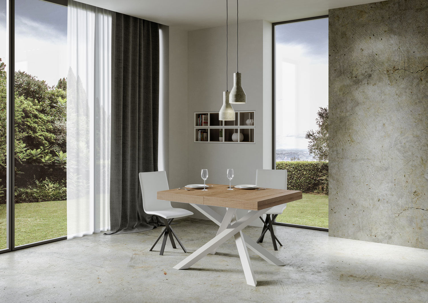 Tavolo allungabile 90x120/224 cm Volta Premium quercia natura telaio bianco