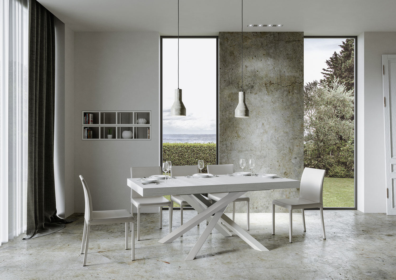 Tavolo allungabile 90x160/264 cm Volta Premium bianco frassino telaio bianco