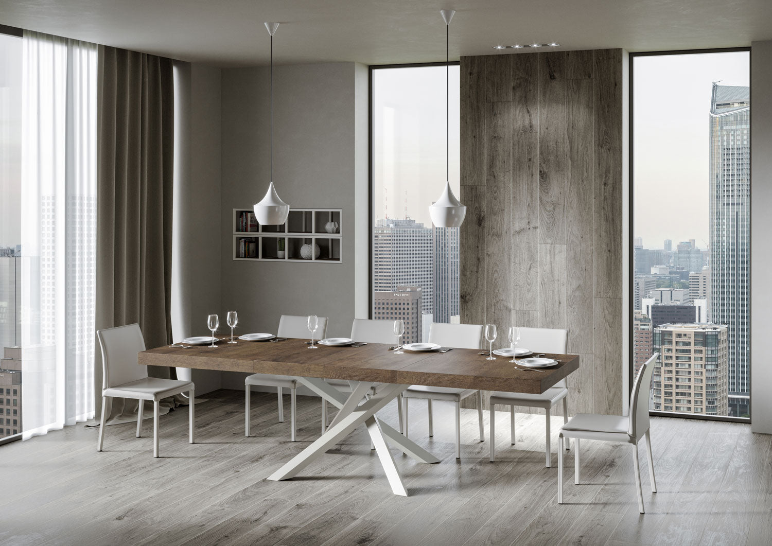 Tavolo allungabile 90x180/284 cm Volta Premium noce telaio bianco