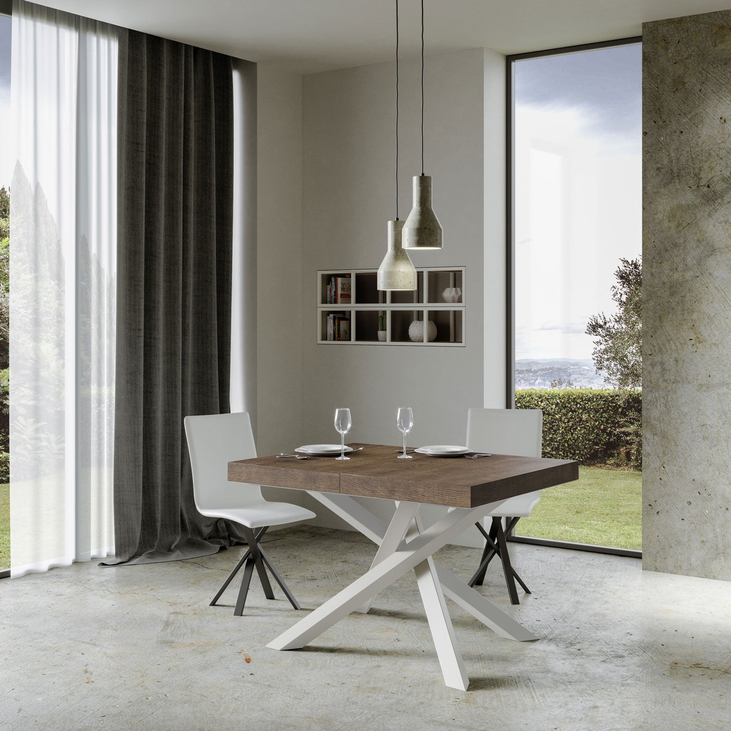 Tavolo allungabile 90x140/244 cm Volta Premium noce telaio bianco