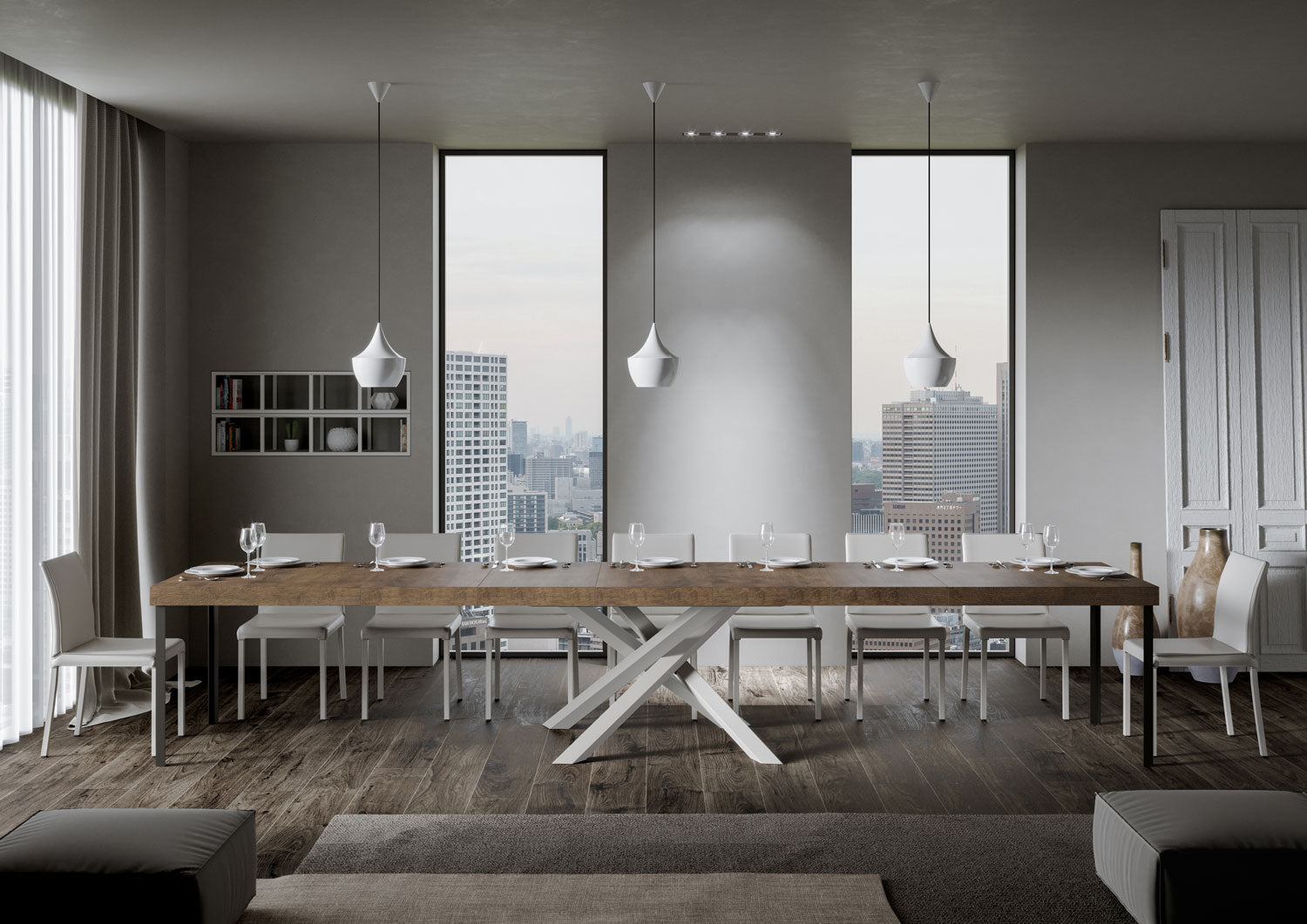 Tavolo allungabile 90x160/420 cm Volta Premium noce telaio bianco