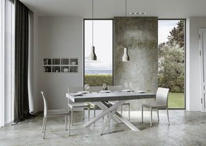 Tavolo allungabile 90x160/420 cm Volta Premium cemento telaio bianco