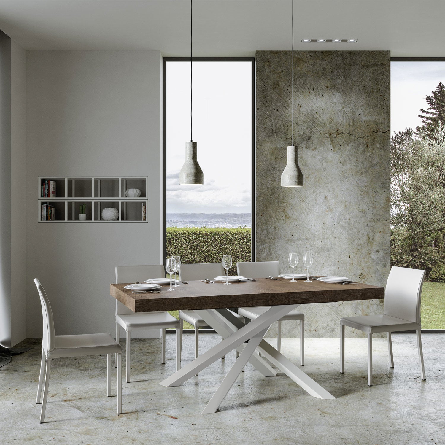 Tavolo allungabile 90x200/460 cm Volta Premium noce telaio bianco