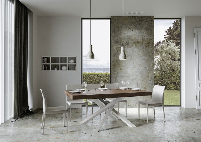 Tavolo allungabile 90x200/304 cm Volta Premium noce telaio bianco