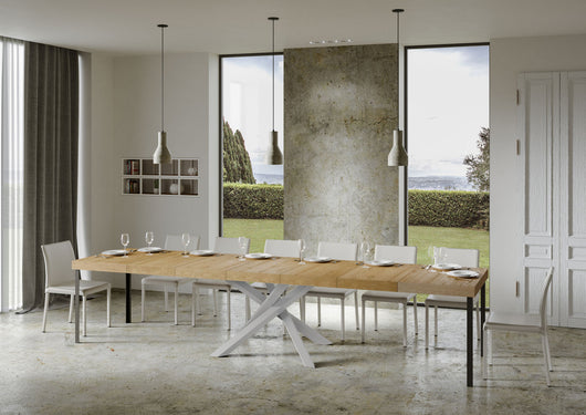 Tavolo allungabile 90x140/400 cm Volta Premium quercia natura telaio bianco