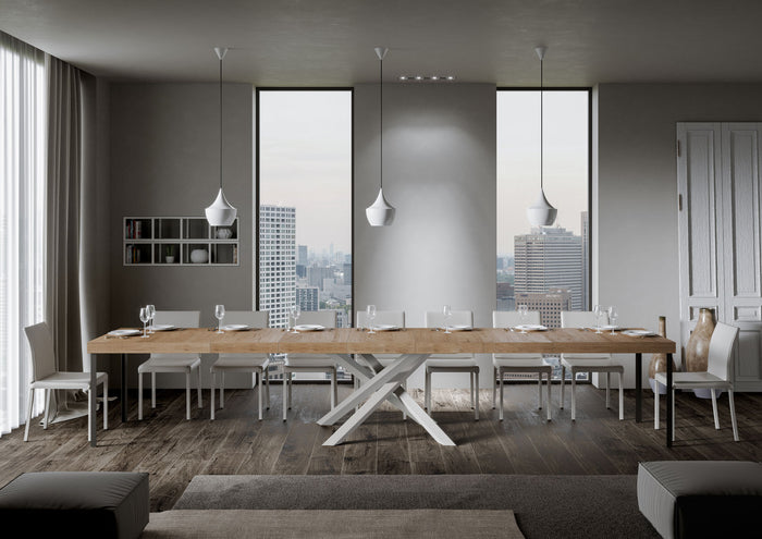 Tavolo allungabile 90x180/440 cm Volta Premium quercia natura telaio bianco