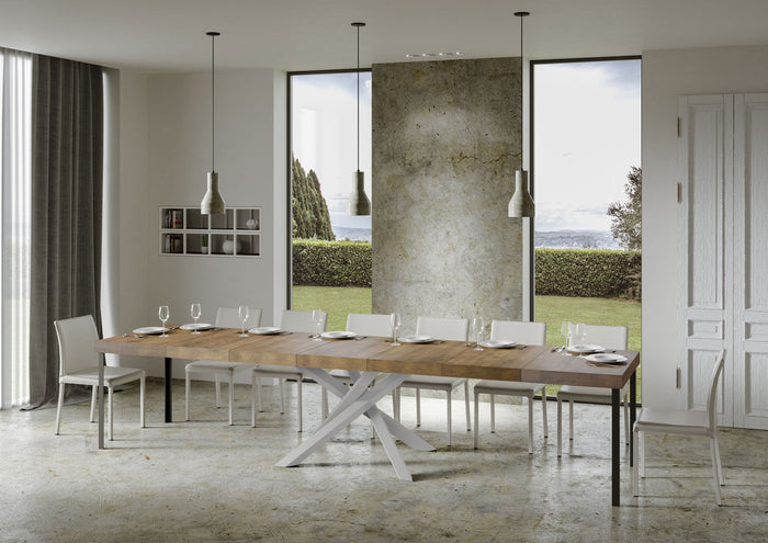 Tavolo allungabile 90x130/390 cm Volta Premium noce telaio bianco
