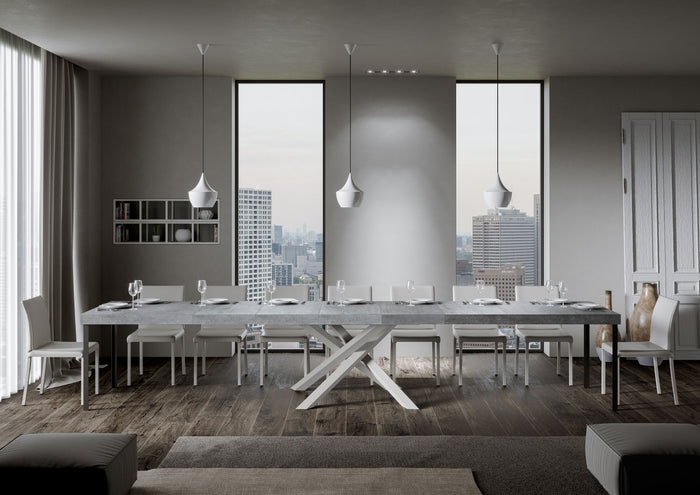 Tavolo allungabile 90x200/460 cm Volta Premium cemento telaio bianco