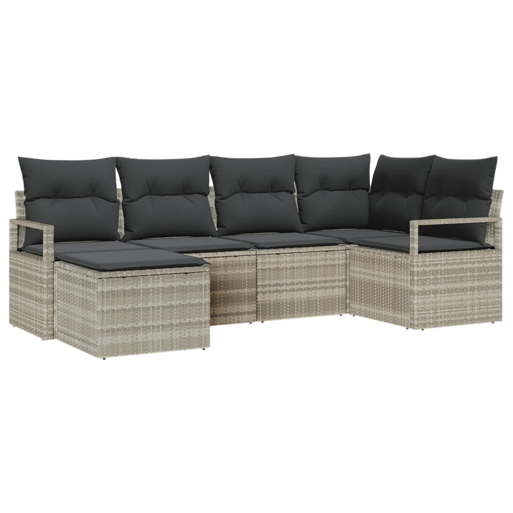 Set divano da giardino modulare da 6 pezzi con cuscini grigio chiaro rattan poli
