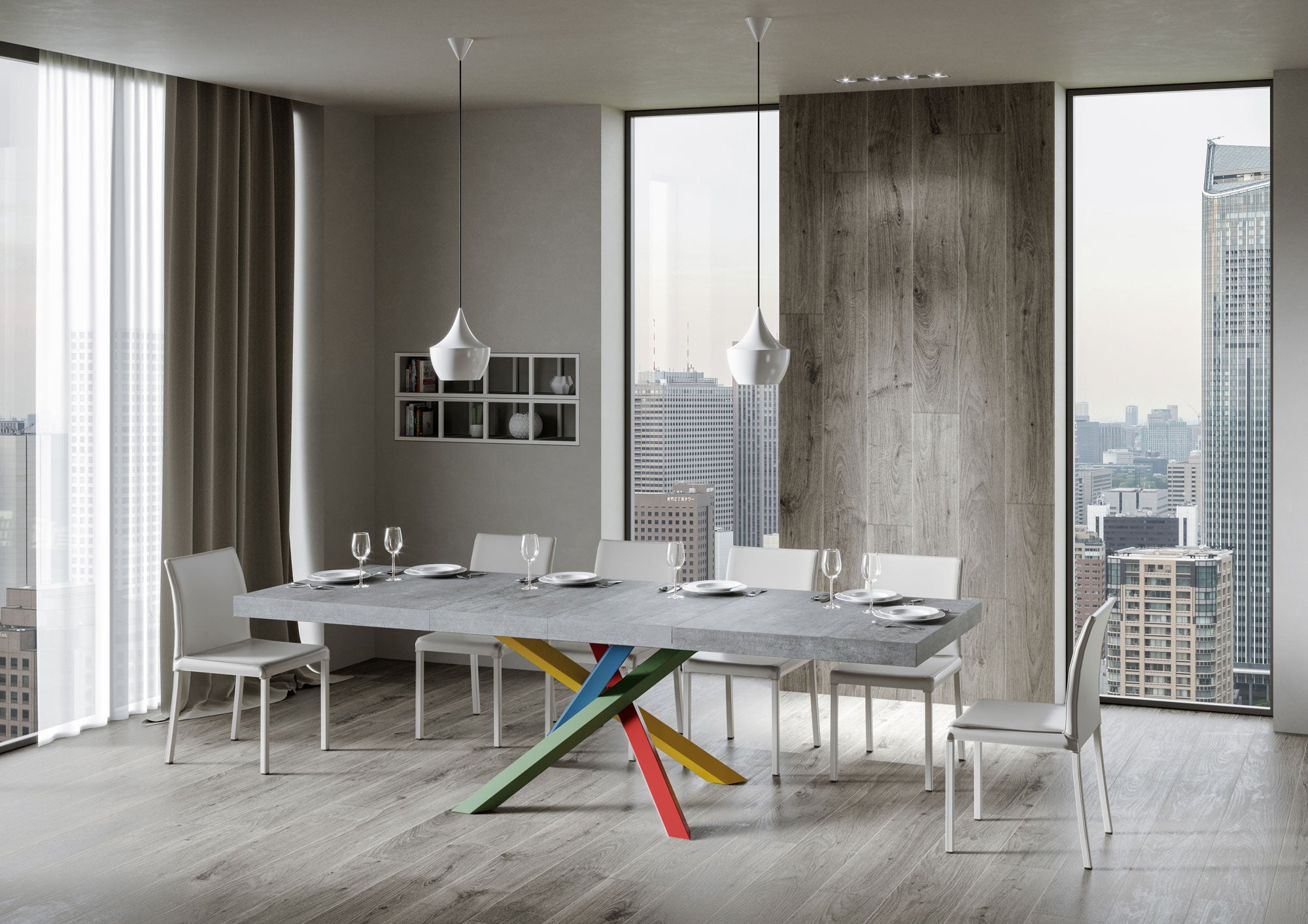 Tavolo allungabile 90x130/390 cm Volta Premium cemento telaio 4/B