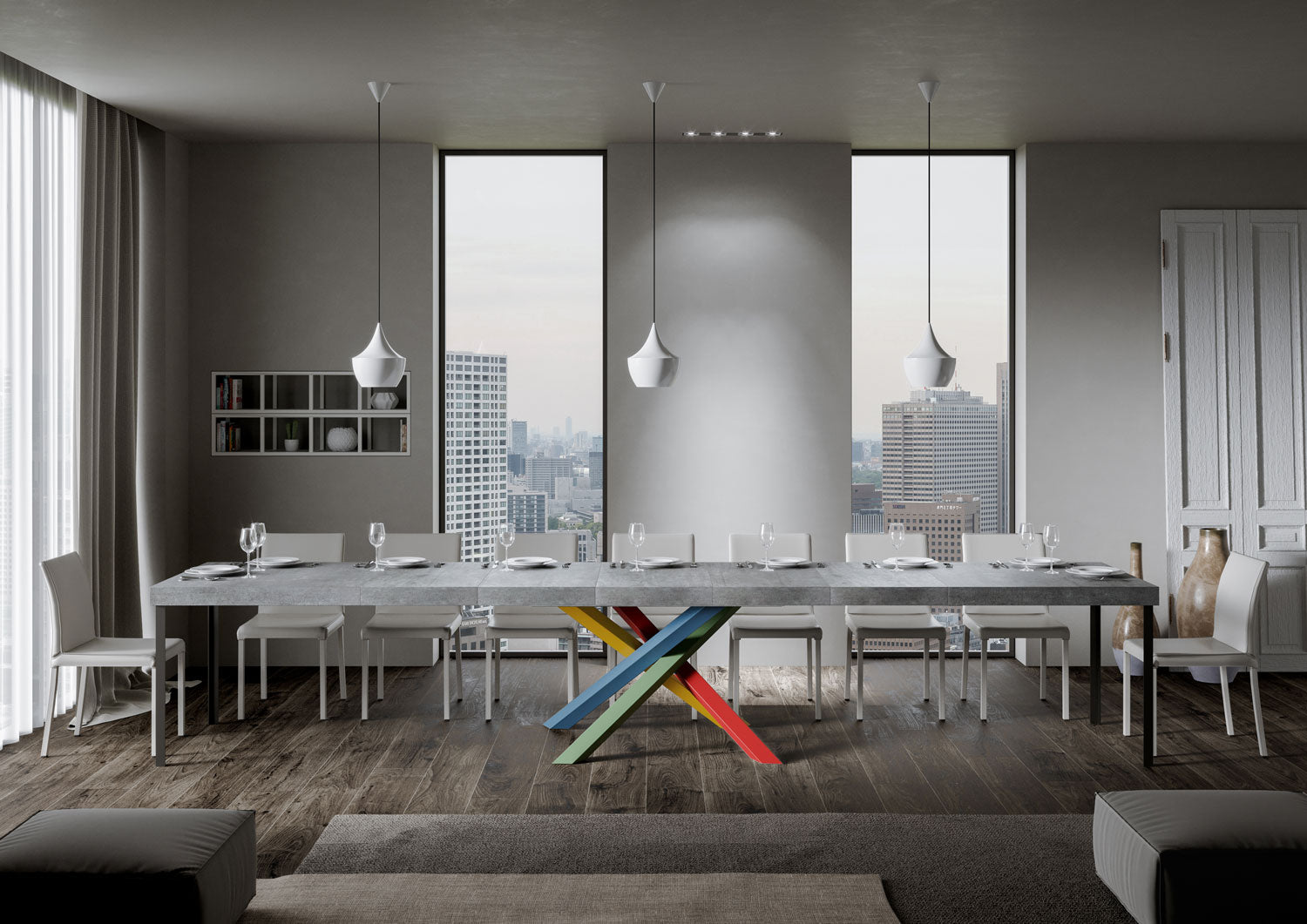 Tavolo allungabile 90x130/390 cm Volta Premium cemento telaio 4/B