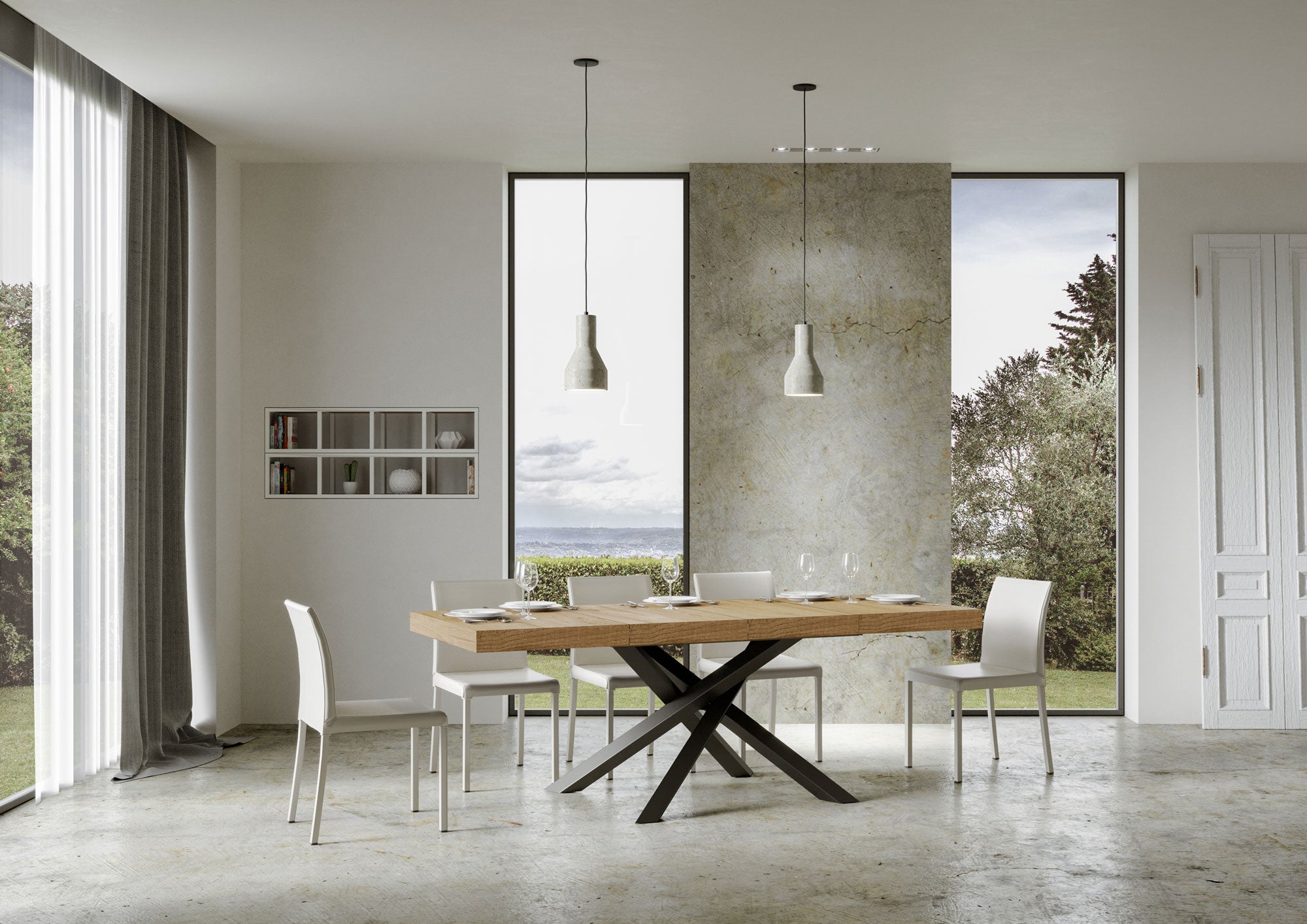 Tavolo allungabile 90x140/244 cm Volta Premium Quercia Natura telaio Antracite