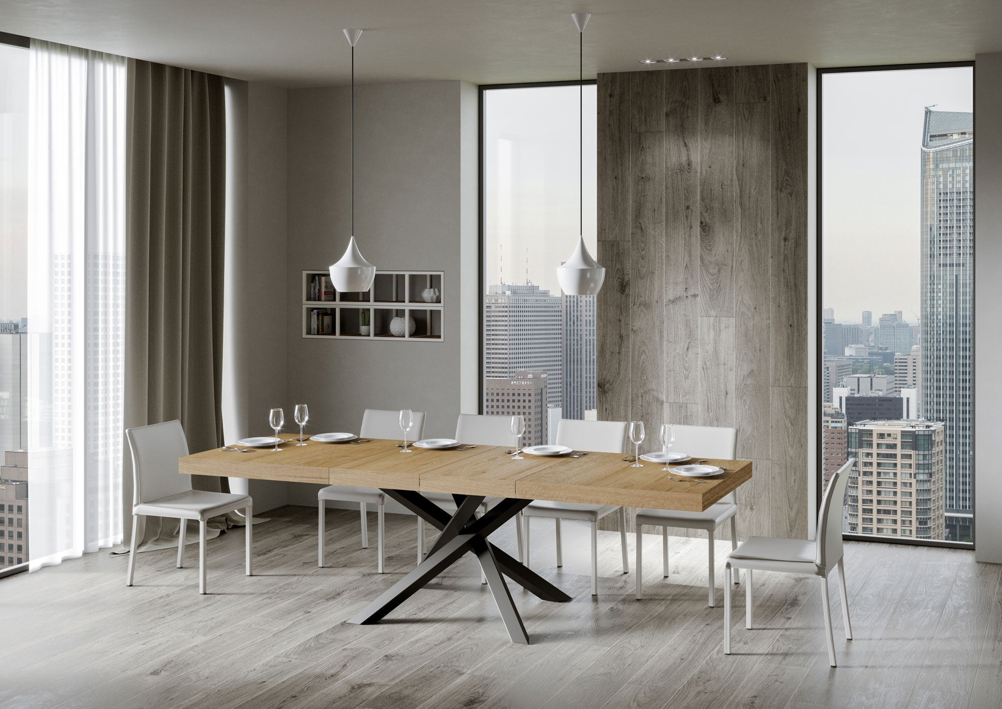 Tavolo allungabile 90x160/264 cm Volta Premium Quercia Natura telaio Antracite