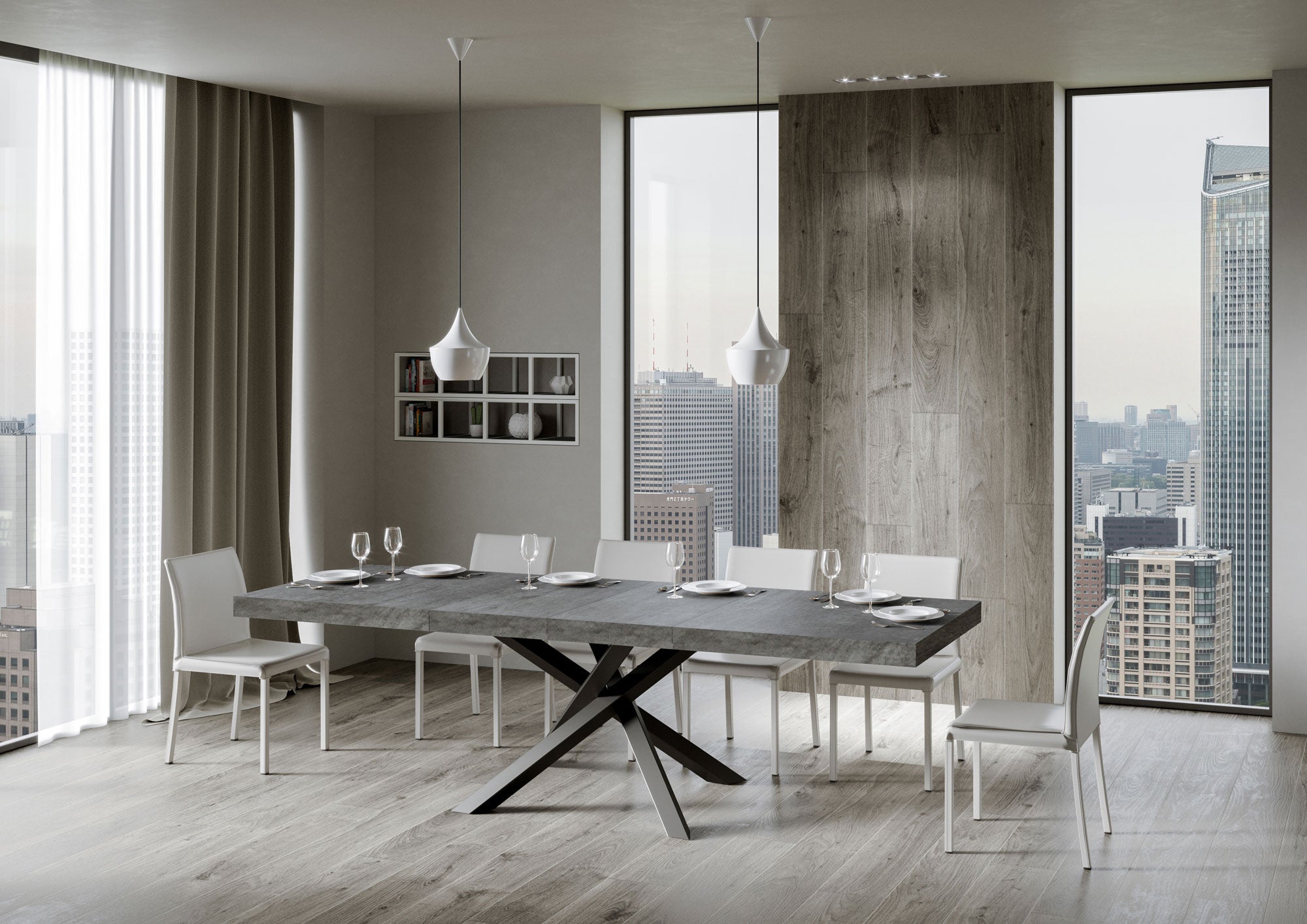 Tavolo allungabile 90x180/440 cm Volta Premium cemento telaio Antracite