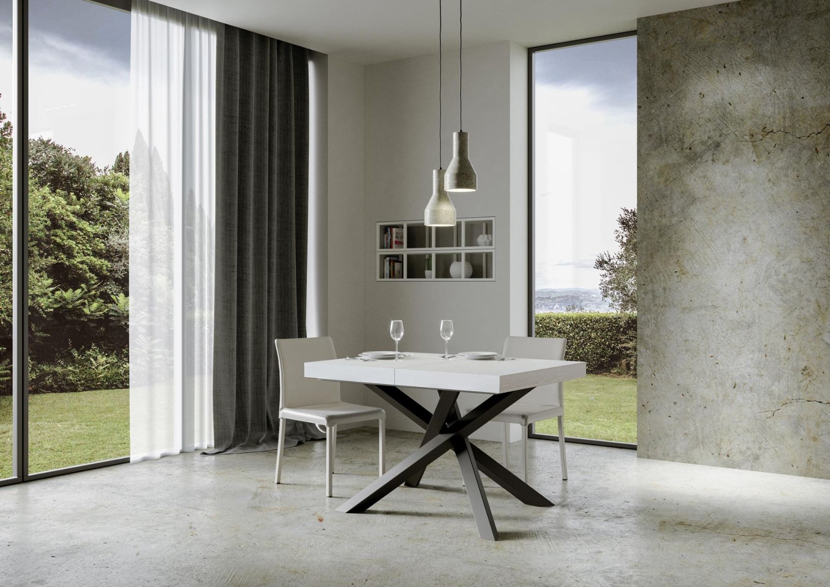 Tavolo allungabile 90x140/400 cm Volta Premium bianco frassino telaio Antracite