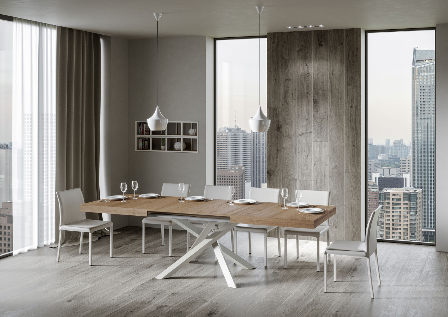 Tavolo allungabile 90x160/264 cm Volta quercia natura telaio bianco