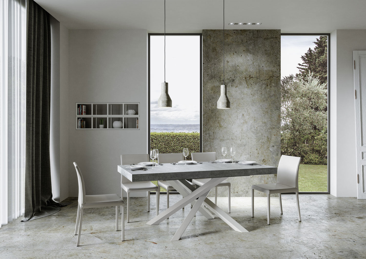 Tavolo allungabile 90x200/304 cm Volta cemento telaio bianco