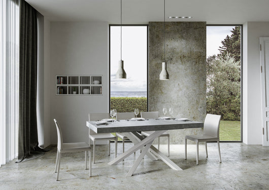 Tavolo allungabile 90x160/264 cm Volta cemento telaio bianco