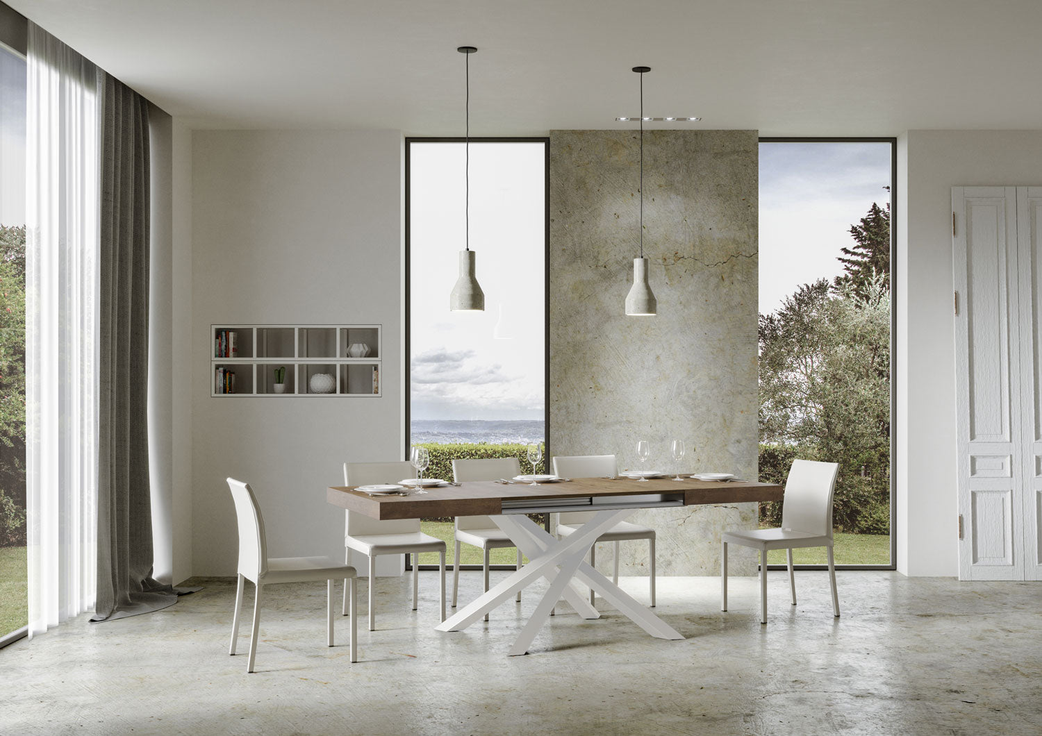 Tavolo allungabile 90x130/234 cm Volta noce telaio bianco