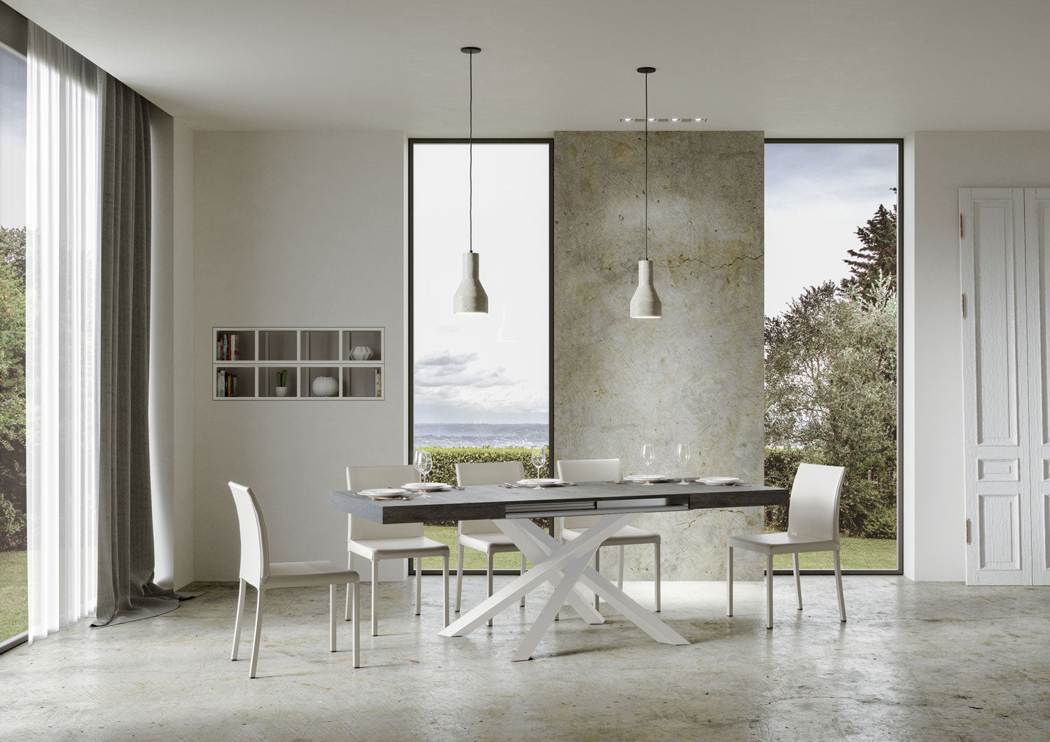 Tavolo allungabile 90x130/234 cm Volta cemento telaio bianco