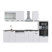 Cucina componibile Fame-Line Bianco rustico/Bianco 300 cm con armadio alto, PL Antracite Vicco