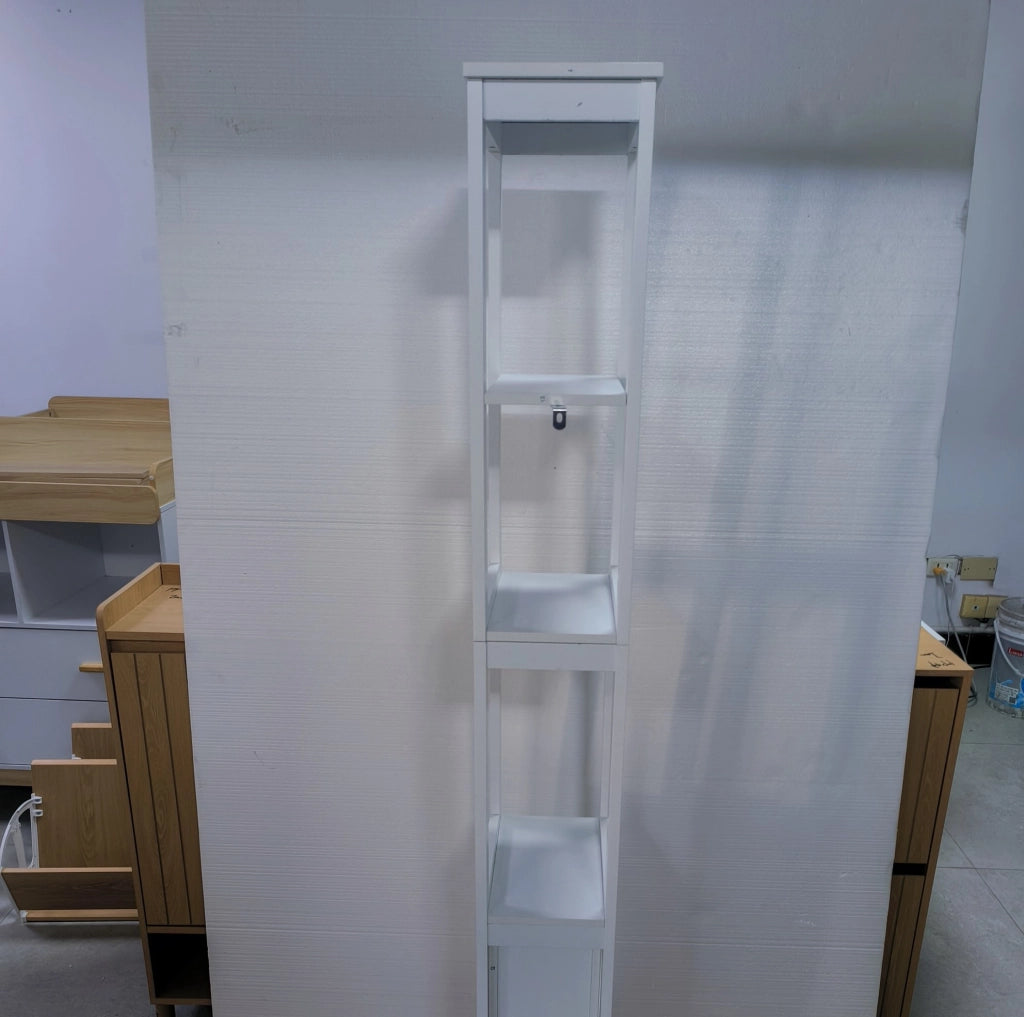 Mobiletto bagno stretto in MDF bianco con 2 cassetti e 3 ripiani, 20x30x160 cm