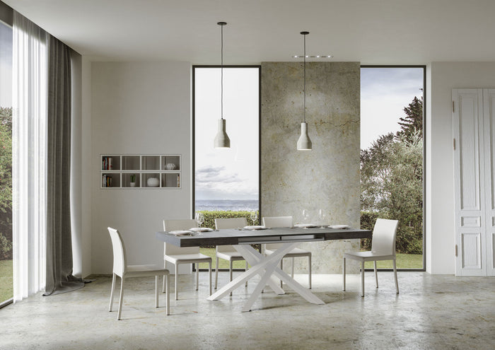 Tavolo allungabile 90x140/400 cm Volta cemento telaio bianco