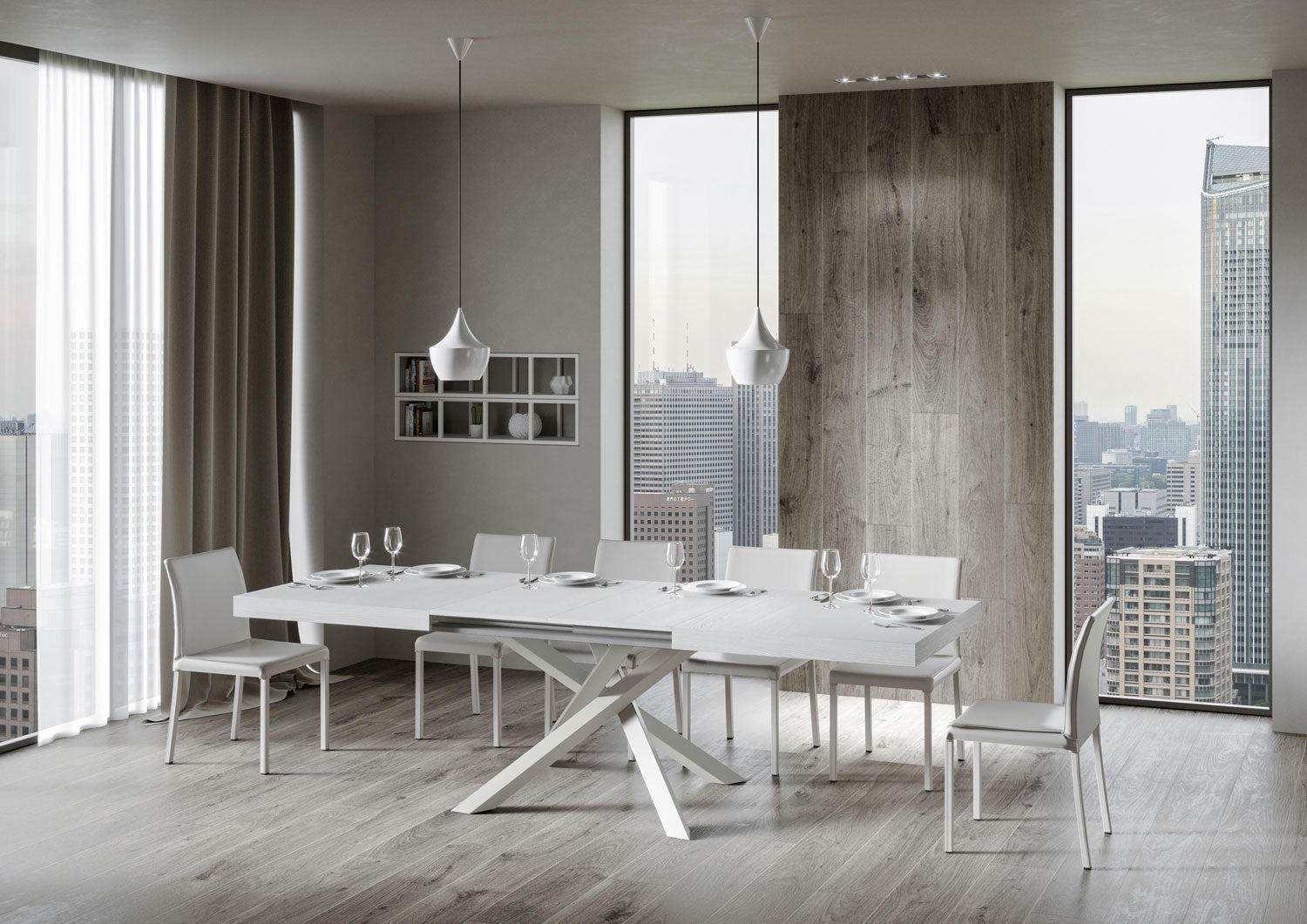 Tavolo allungabile 90x160/420 cm Volta bianco frassino telaio bianco