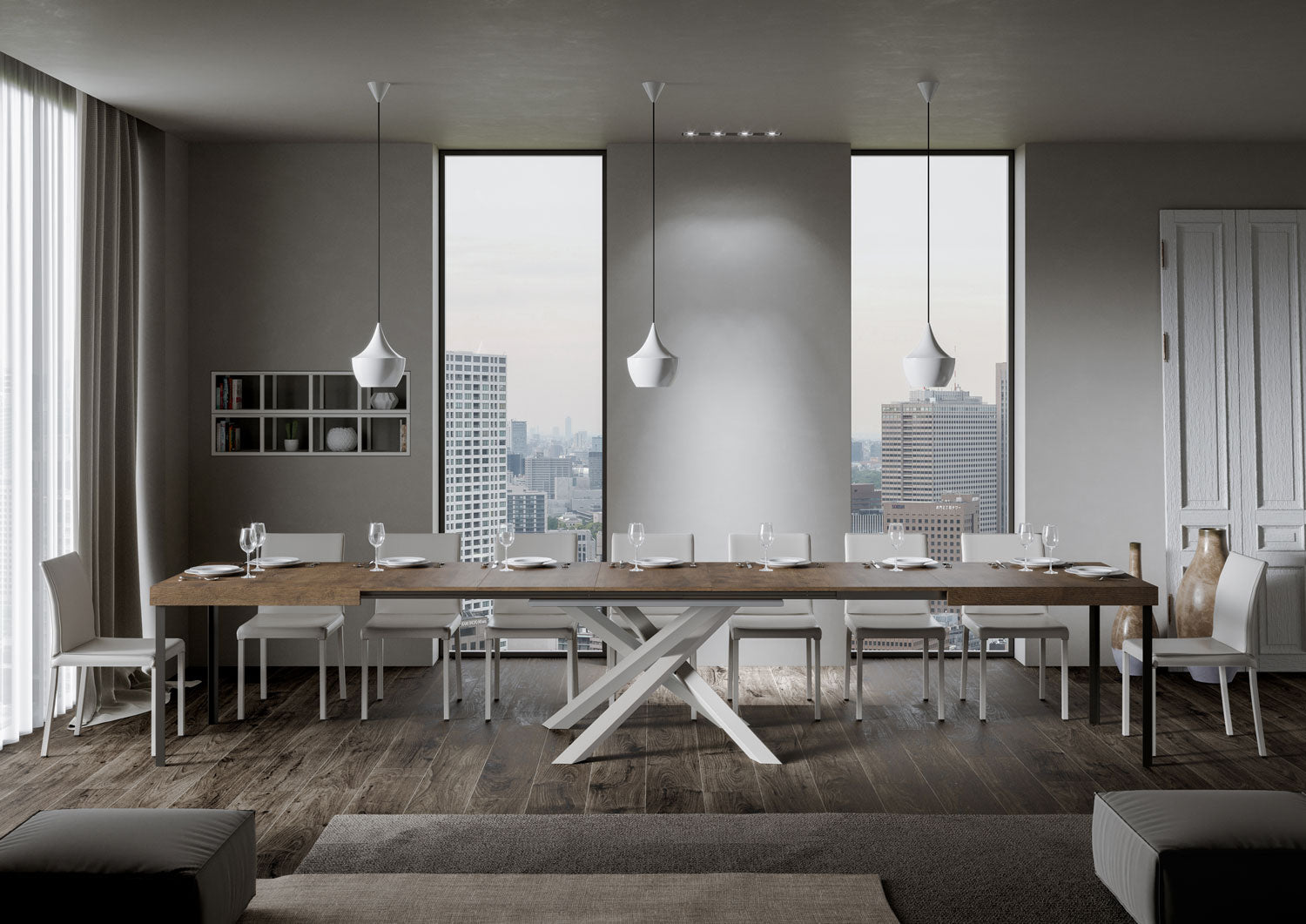 Tavolo allungabile 90x160/420 cm Volta noce telaio bianco