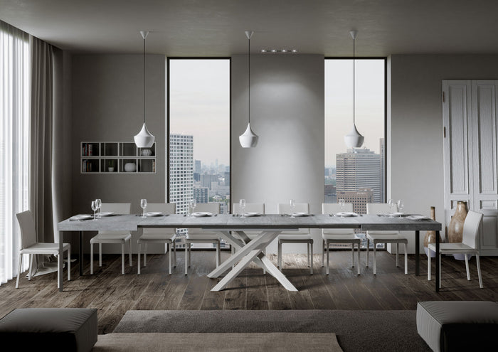 Tavolo allungabile 90x200/460 cm Volta cemento telaio bianco