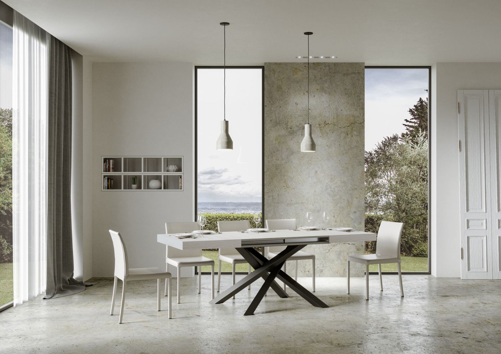 Tavolo allungabile 90x130/234 cm Volta Bianco Frassino telaio Antracite