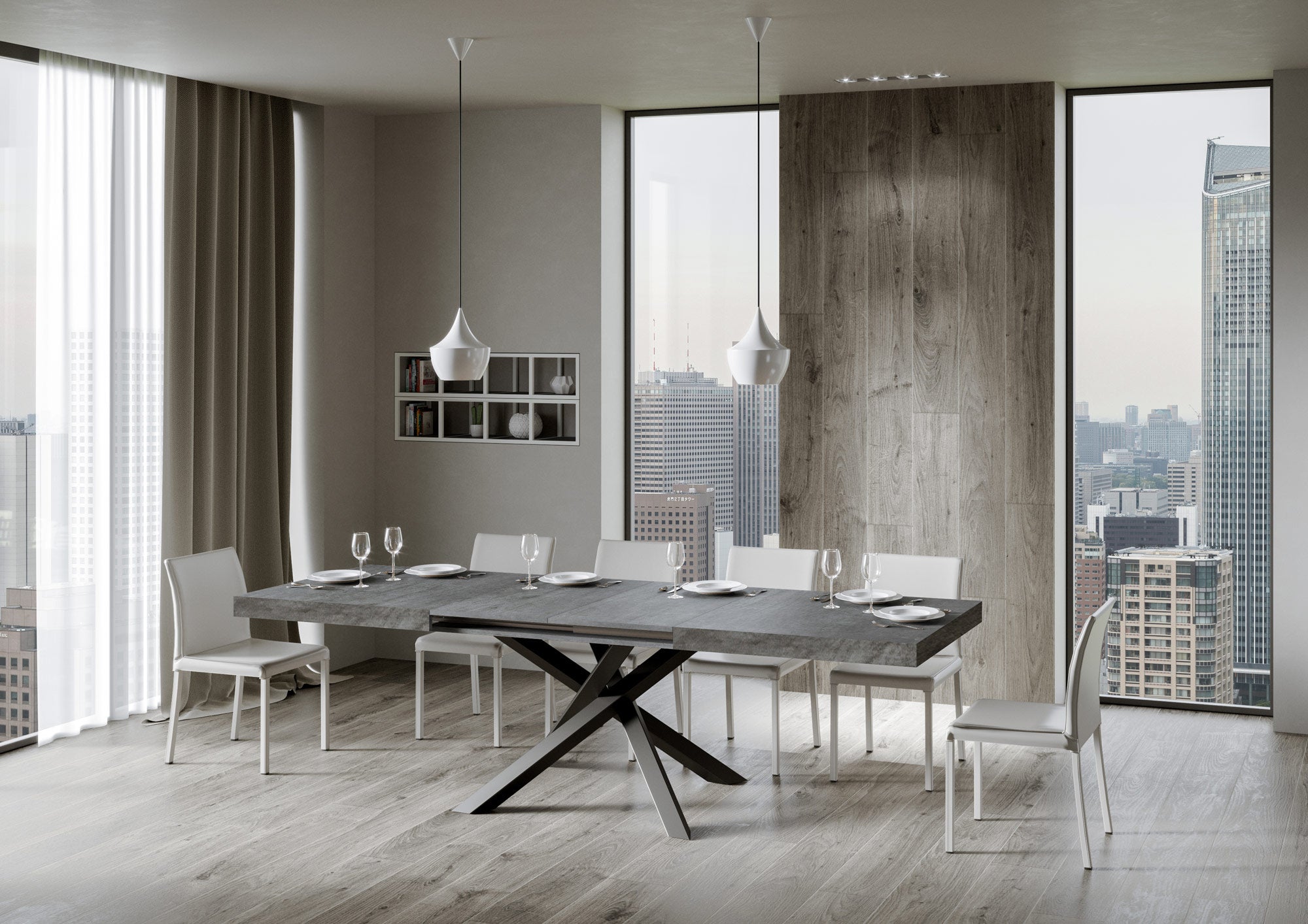 Tavolo allungabile 90x180/440 cm Volta Cemento telaio Antracite