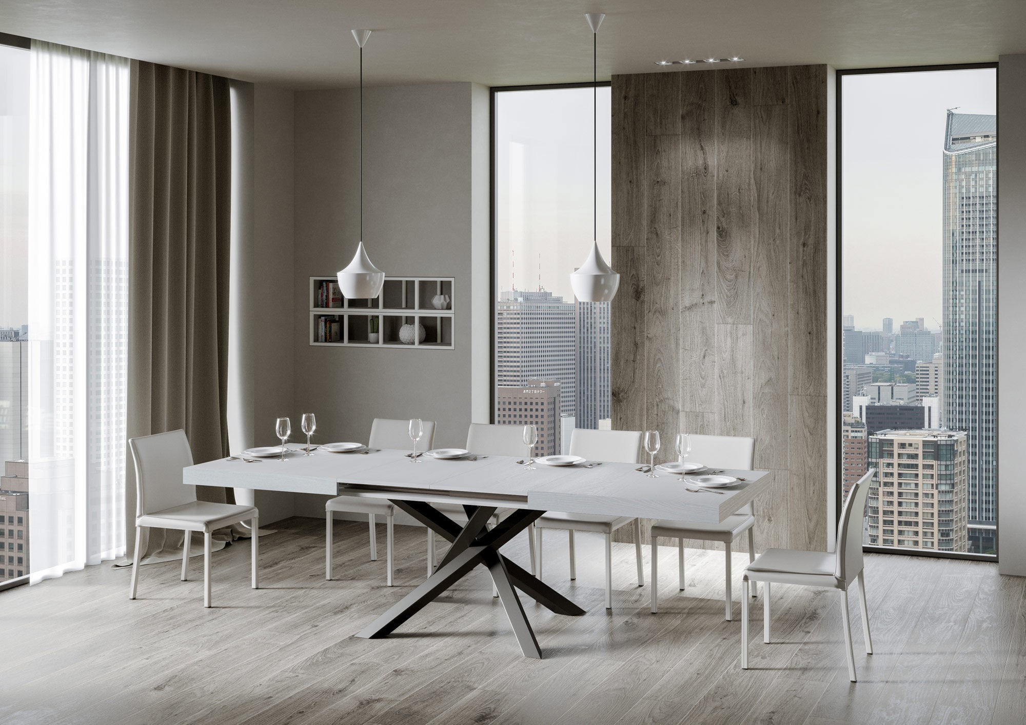 Tavolo allungabile 90x200/460 cm Volta bianco frassino telaio Antracite