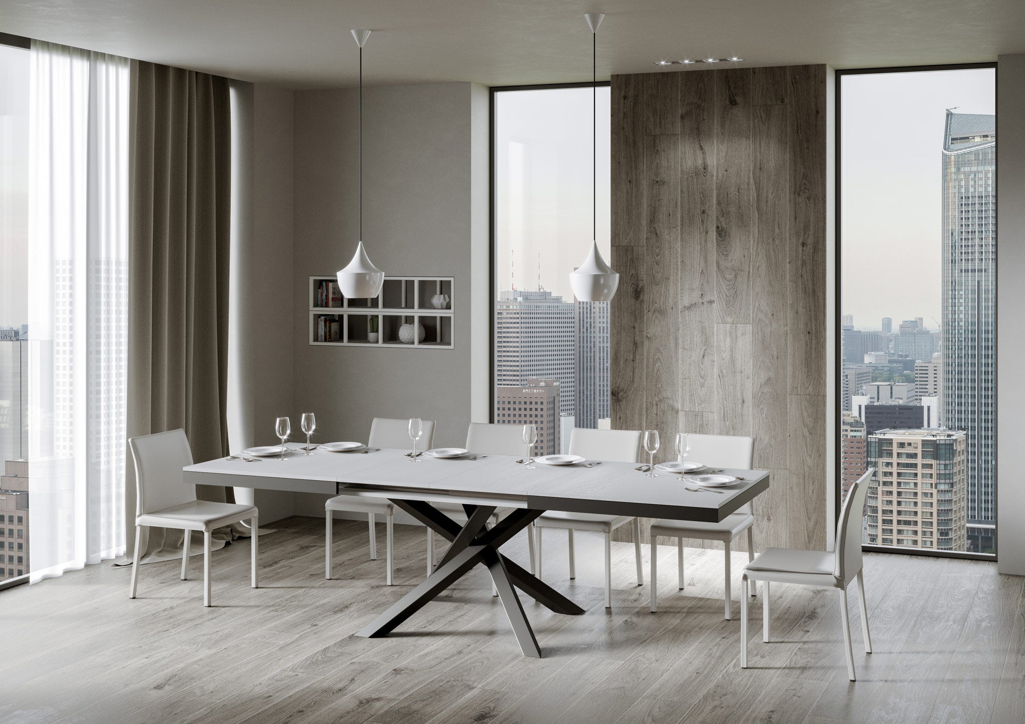 Tavolo allungabile 90x160/264 cm Volta Evolution Bianco Frassino telaio Antracite