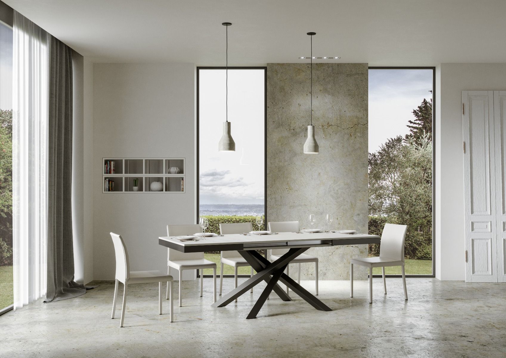 Tavolo allungabile 90x180/284 cm Volta Evolution Bianco Frassino telaio Antracite