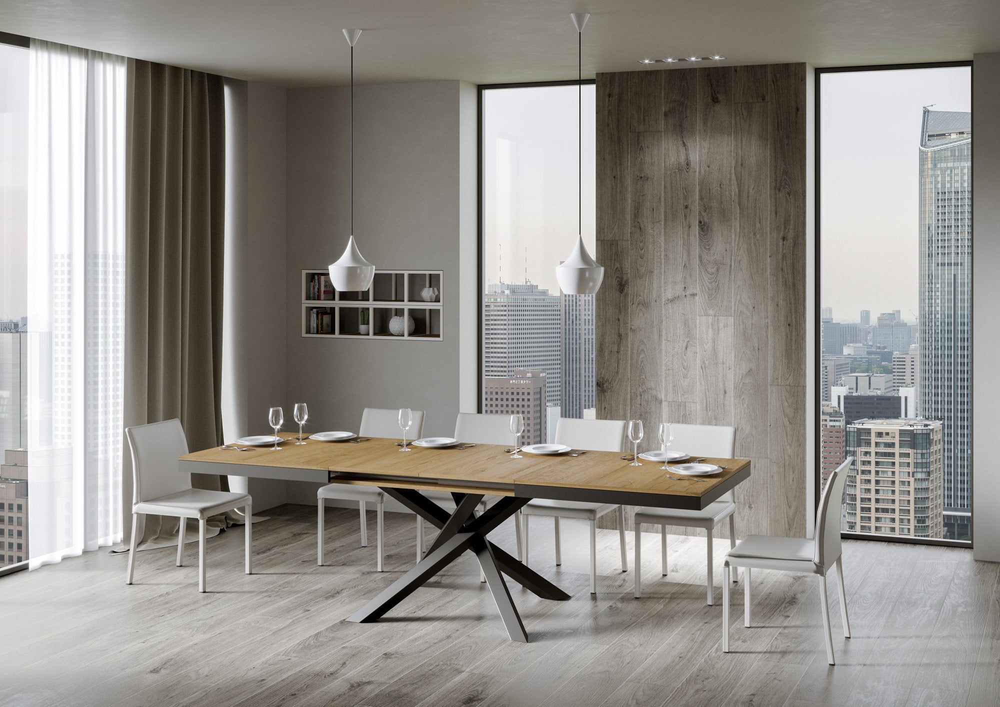 Tavolo allungabile 90x180/284 cm Volta Evolution Quercia Natura telaio Antracite