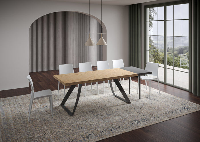 Tavolo allungabile 90x180/280 cm Tabira scortecciato rovere gambe antracite