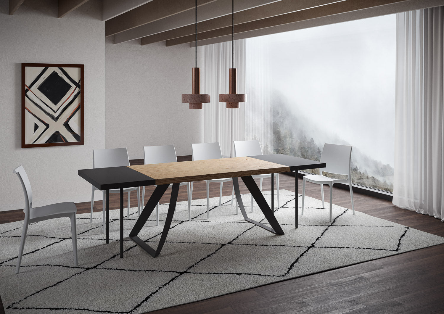 Tavolo allungabile 90x160/260 cm Tabira scortecciato rovere gambe antracite