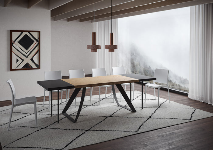 Tavolo allungabile 90x160/260 cm Tabira scortecciato rovere gambe antracite