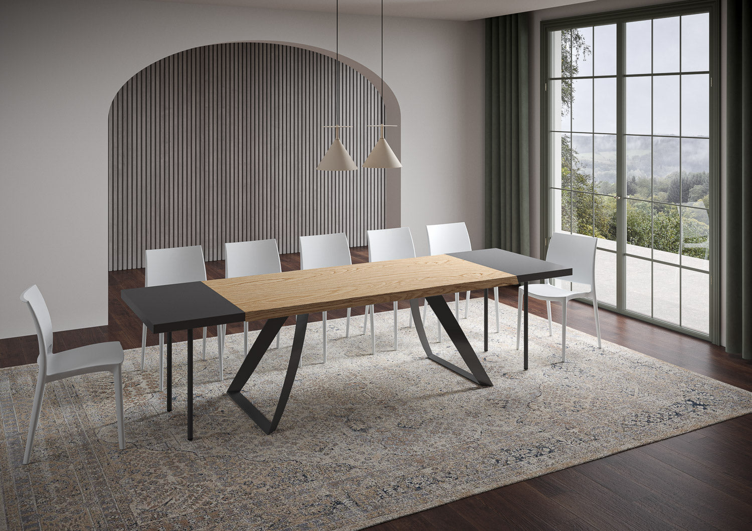 Tavolo allungabile 90x180/280 cm Tabira scortecciato rovere gambe antracite