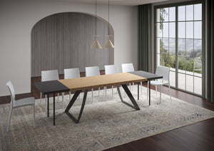 Tavolo allungabile 90x200/300 cm Tabira scortecciato rovere gambe antracite