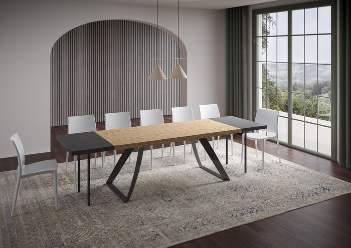 Tavolo allungabile 90x200/300 cm Tabira scortecciato rovere gambe antracite