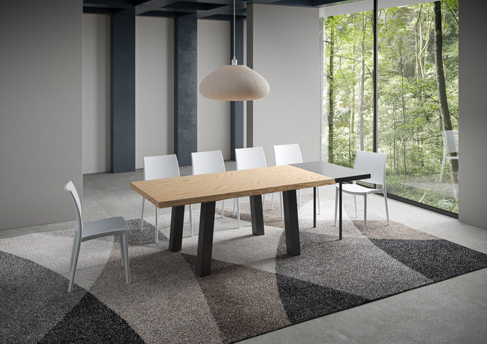 Tavolo allungabile 90x200/300 cm Svalen scortecciato rovere gambe antracite