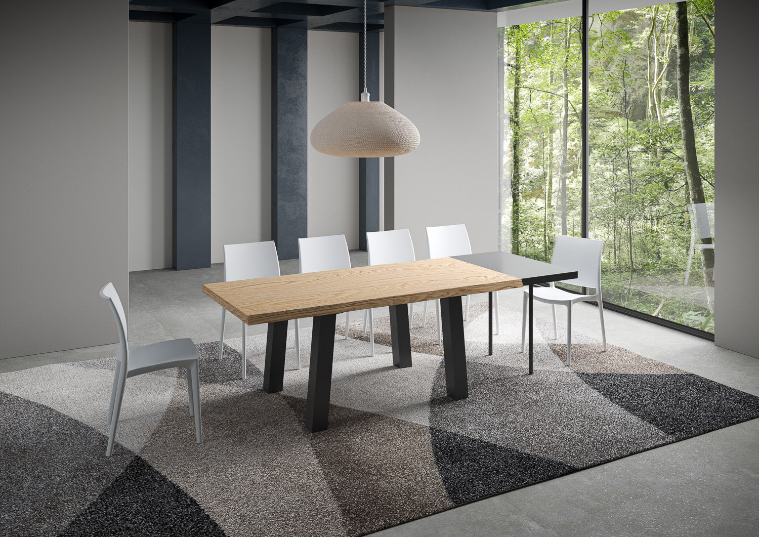 Tavolo allungabile 90x180/230 cm Svalen scortecciato rovere gambe antracite