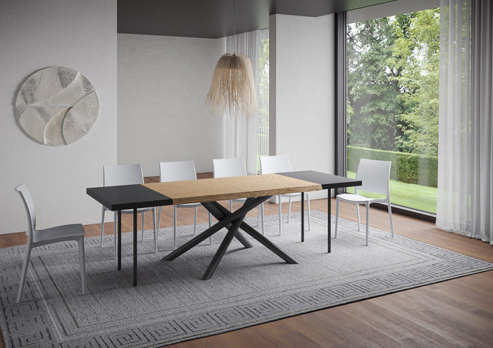 Tavolo allungabile 90x140/240 cm Vindral scortecciato rovere gambe antracite