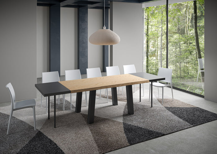 Tavolo allungabile 90x200/300 cm Svalen scortecciato rovere gambe antracite