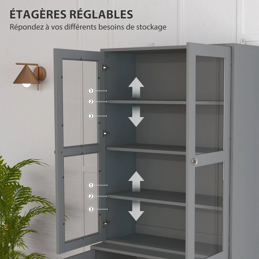 Libreria a 6 livelli con ante in vetro ¨C zephmum ¨C Grigio 80x30x200