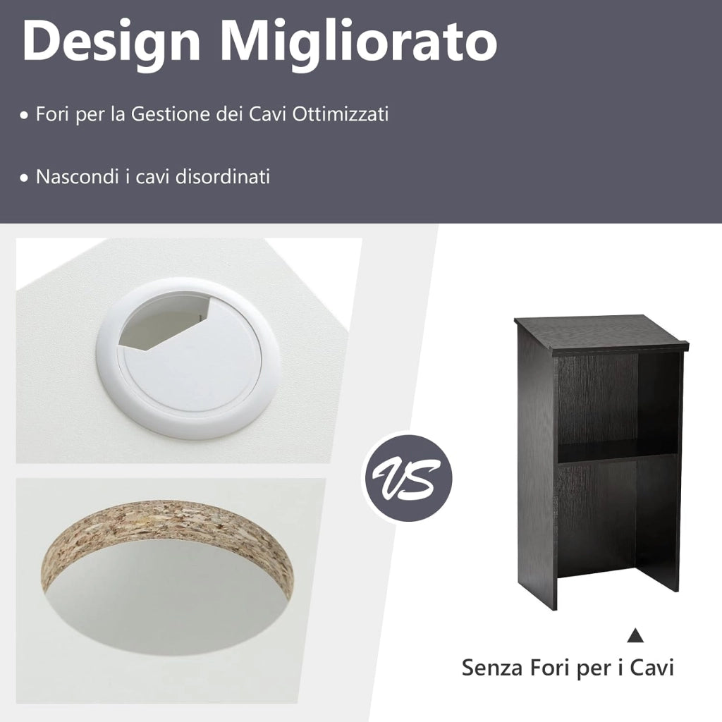 COSTWAY Leggio per Oratori, Podio per Conferenza con Ripiani e Fori per Cavi, Leggio da Pulpito in Legno per Aula, Ufficio, Ristorante e Seminario (Bianco)