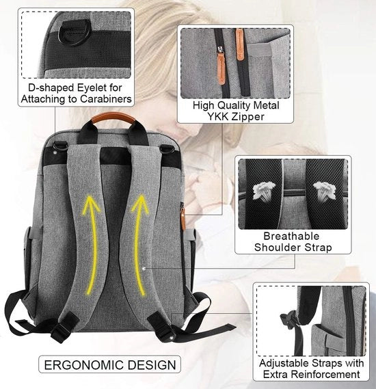 Borsa per asciugamani per bambino con pannolino e copri lettino, zaino multifunzionale impermeabile per viaggiare con mamma e papà, colore grigio