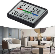 Orologio da parete con visualizzazione dell'ora e della temperatura, timer LCD con visualizzazione della temperatura e design magnetico, adatto per ganci frigorifero e fori di fissaggio (nero).